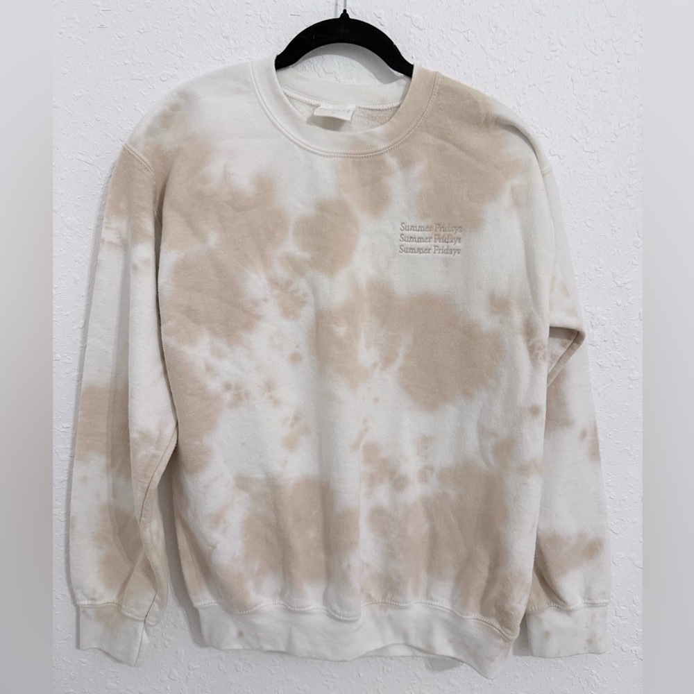 Summer Fridays Cream and Tan Women's Crewneck Sweater